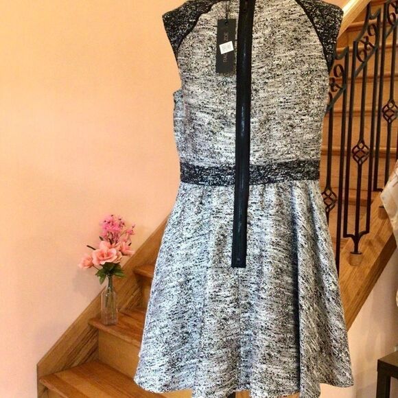 RACHEL ZOE MARLEY BLACK/GRAY METALLIC FLARE DRESS 8 NWT - Picture 10 of 16